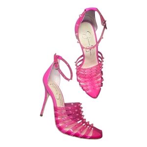 Jessica Simpson Westah Clear Studded Stiletto Heels – Calypso Pink | Size 7